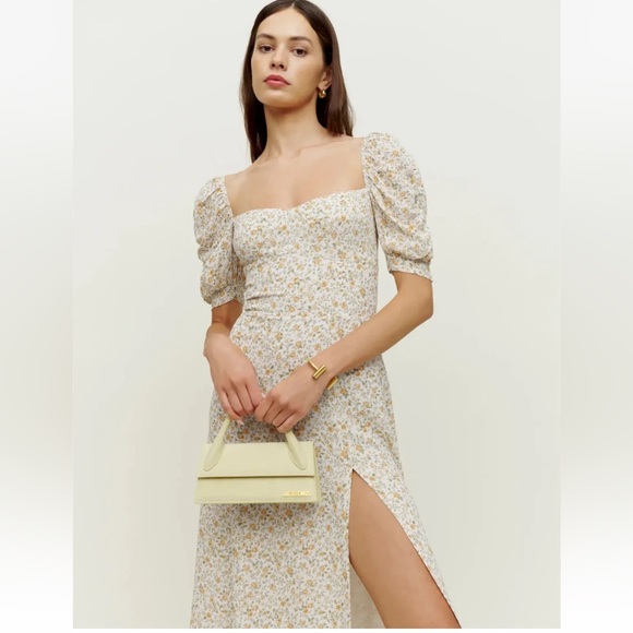Reformation Bandit Floral Print Midi Dress Size 8 Lima yellow New with tag $278 - Picture 3 of 12